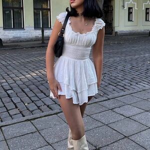 Elegant White Ruffle Dress - Love Galore Romper